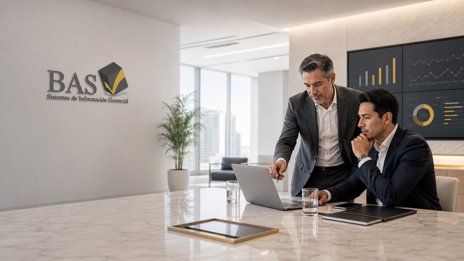 Oficina BAS con tablero ejecutivo financiero